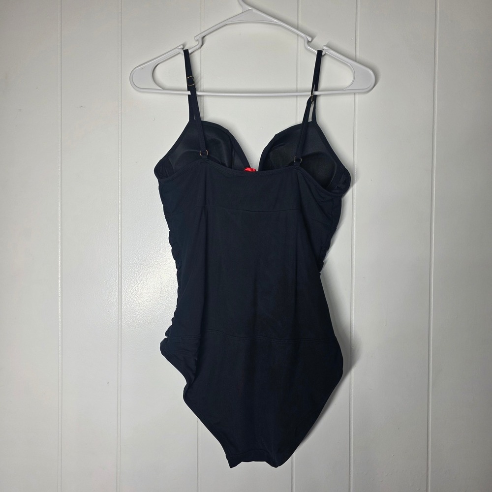 Spanx Black Ruched One Piece Swimsuit Size 8 D/DD Tummy Control Underwire 1732 - Picture 5 of 8